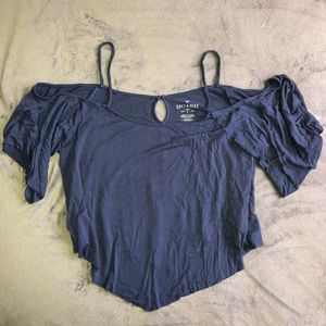 American Eagle Blue Cold Shoulder T-Shirt